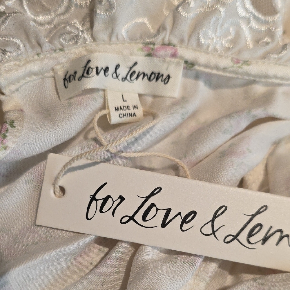 NWOT FOR LOVE AND LEMONS PASTEL FIELDS PINK ROSE PRINT WHITE MIDI DRESS SIZE L - Picture 8 of 10